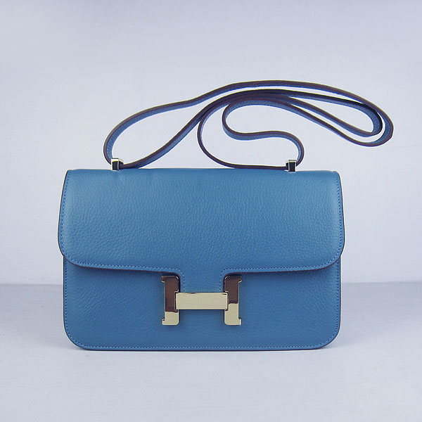 7A Hermes Constance Togo Leather Single Bag Blue Gold Hardware H020